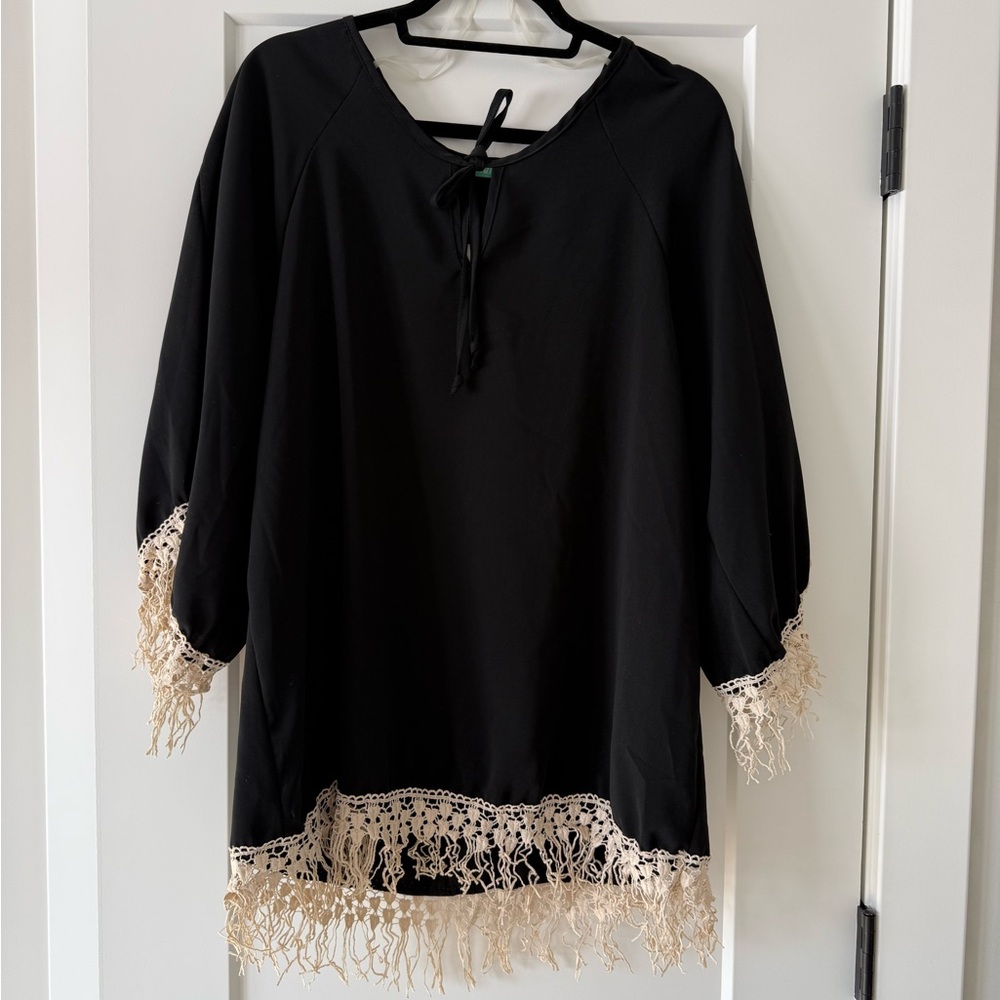 Lawman western Chic Black Tunic with Cream Fringe